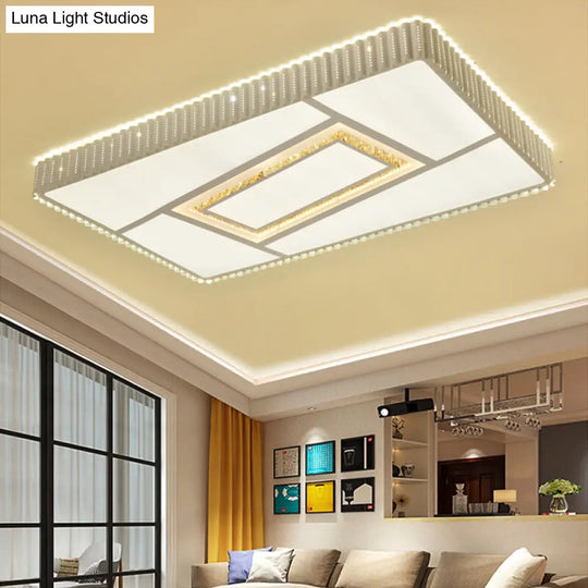 Modern Led Crystal Ceiling Flush Mount Lamp With Multi-Pattern Design White / Rectangle