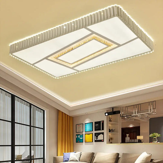 Modern Led Crystal Ceiling Flush Mount Lamp With Multi-Pattern Design White / Rectangle