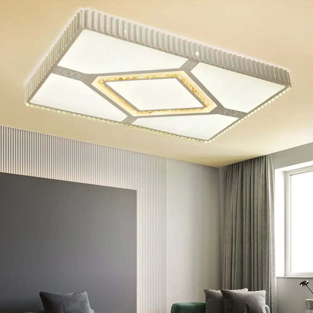 Modern Led Crystal Ceiling Flush Mount Lamp With Multi-Pattern Design White / Rhombus