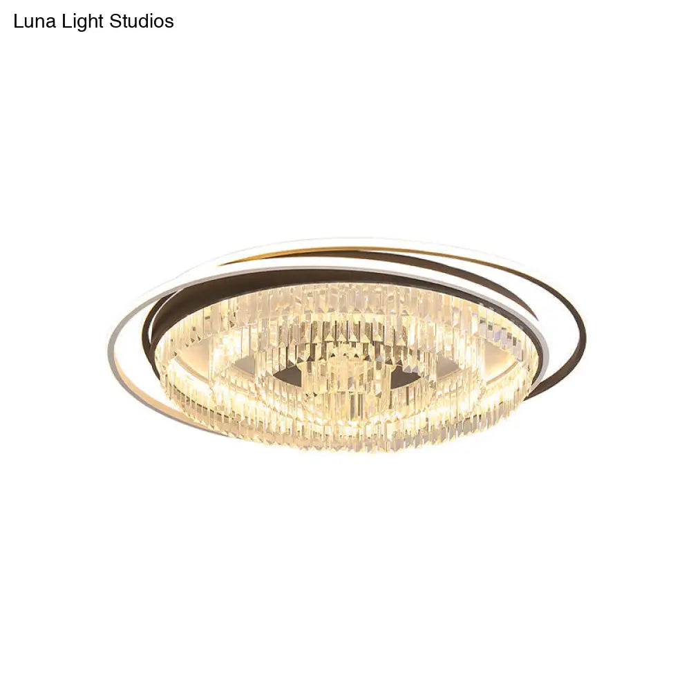 Modern Led Crystal Ceiling Lamp: Layered Circle Design Black & White Flush Mount