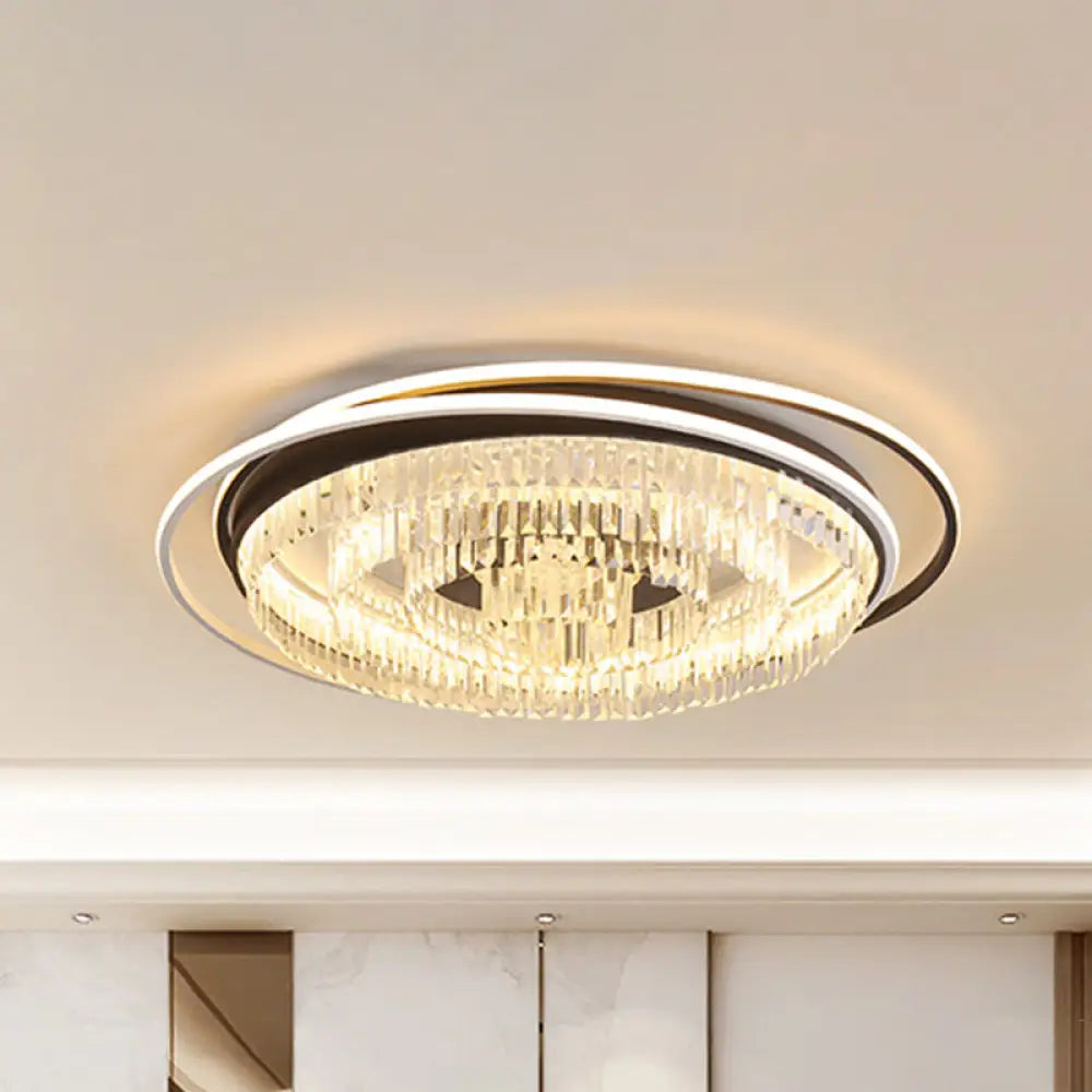 Modern Led Crystal Ceiling Lamp: Layered Circle Design Black & White Flush Mount Black - White