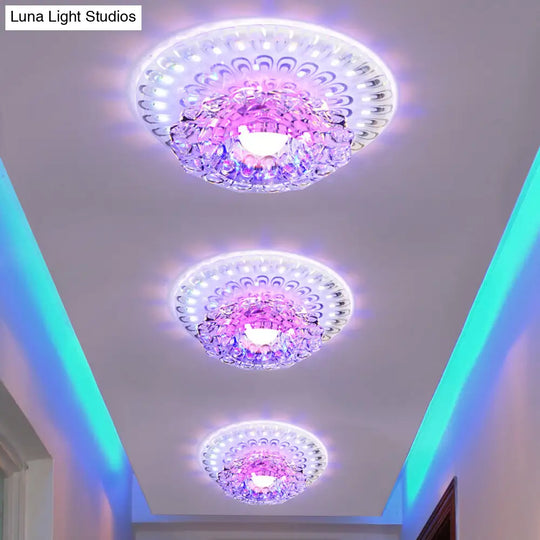 Modern Led Crystal Ceiling Lamp - White Flush-Mount Entryway Light Fixture Clear / Multi Color