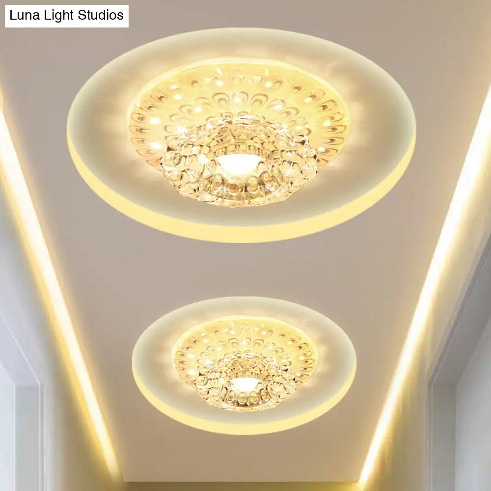 Modern Led Crystal Ceiling Lamp - White Flush - Mount Entryway Light Fixture