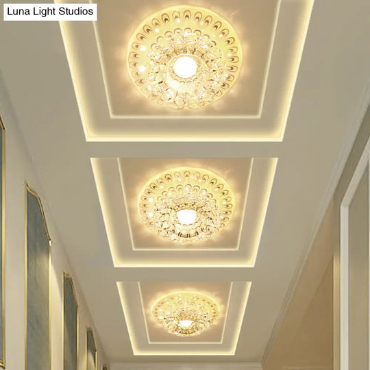 Modern Led Crystal Ceiling Lamp - White Flush-Mount Entryway Light Fixture Clear / Warm