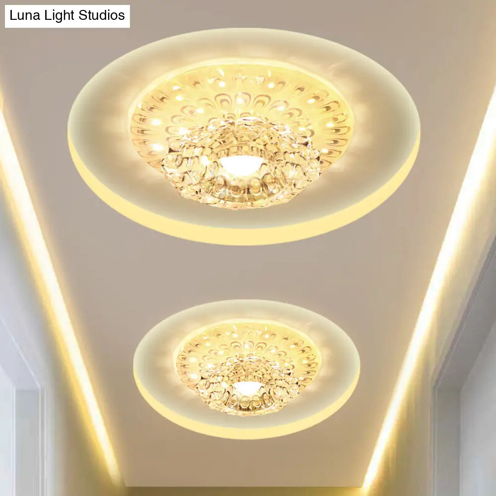 Modern Led Crystal Ceiling Lamp - White Flush-Mount Entryway Light Fixture