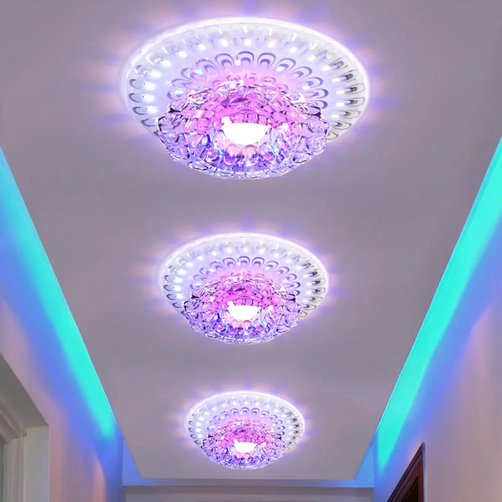 Modern Led Crystal Ceiling Lamp - White Flush - Mount Entryway Light Fixture Clear / Multi Color