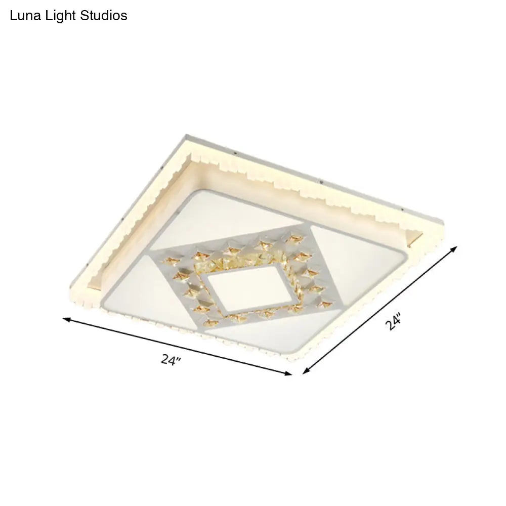 Modern Led Crystal Ceiling Lamp - White Square/Rectangular Flush Mount Light Warm Illumination