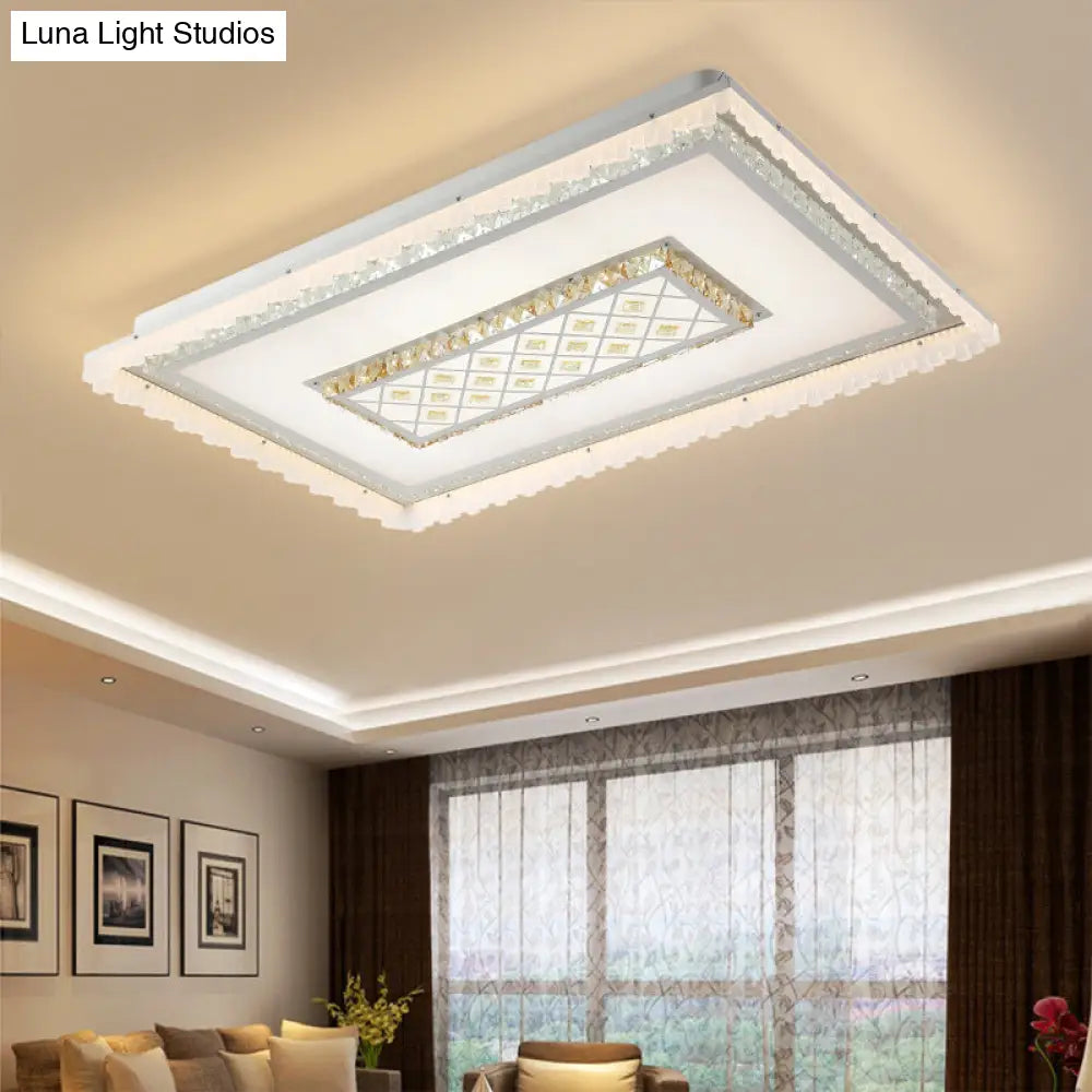 Modern Led Crystal Ceiling Lamp - White Square/Rectangular Flush Mount Light Warm Illumination