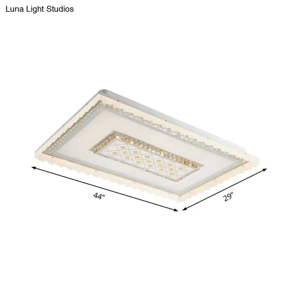 Modern Led Crystal Ceiling Lamp - White Square/Rectangular Flush Mount Light Warm Illumination