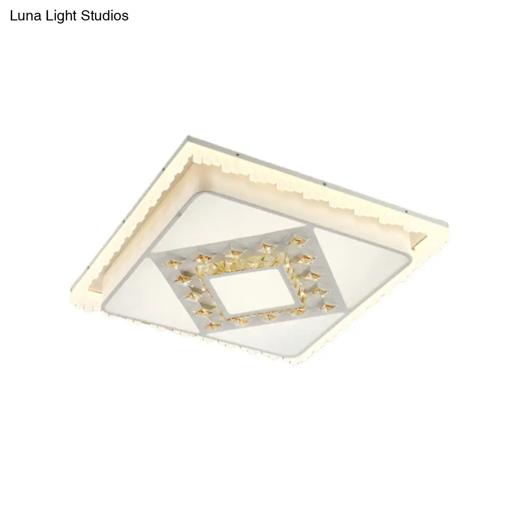 Modern Led Crystal Ceiling Lamp - White Square/Rectangular Flush Mount Light Warm Illumination