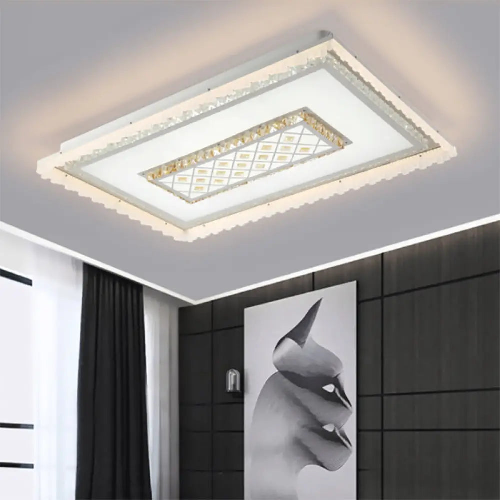 Modern Led Crystal Ceiling Lamp - White Square/Rectangular Flush Mount Light Warm Illumination /