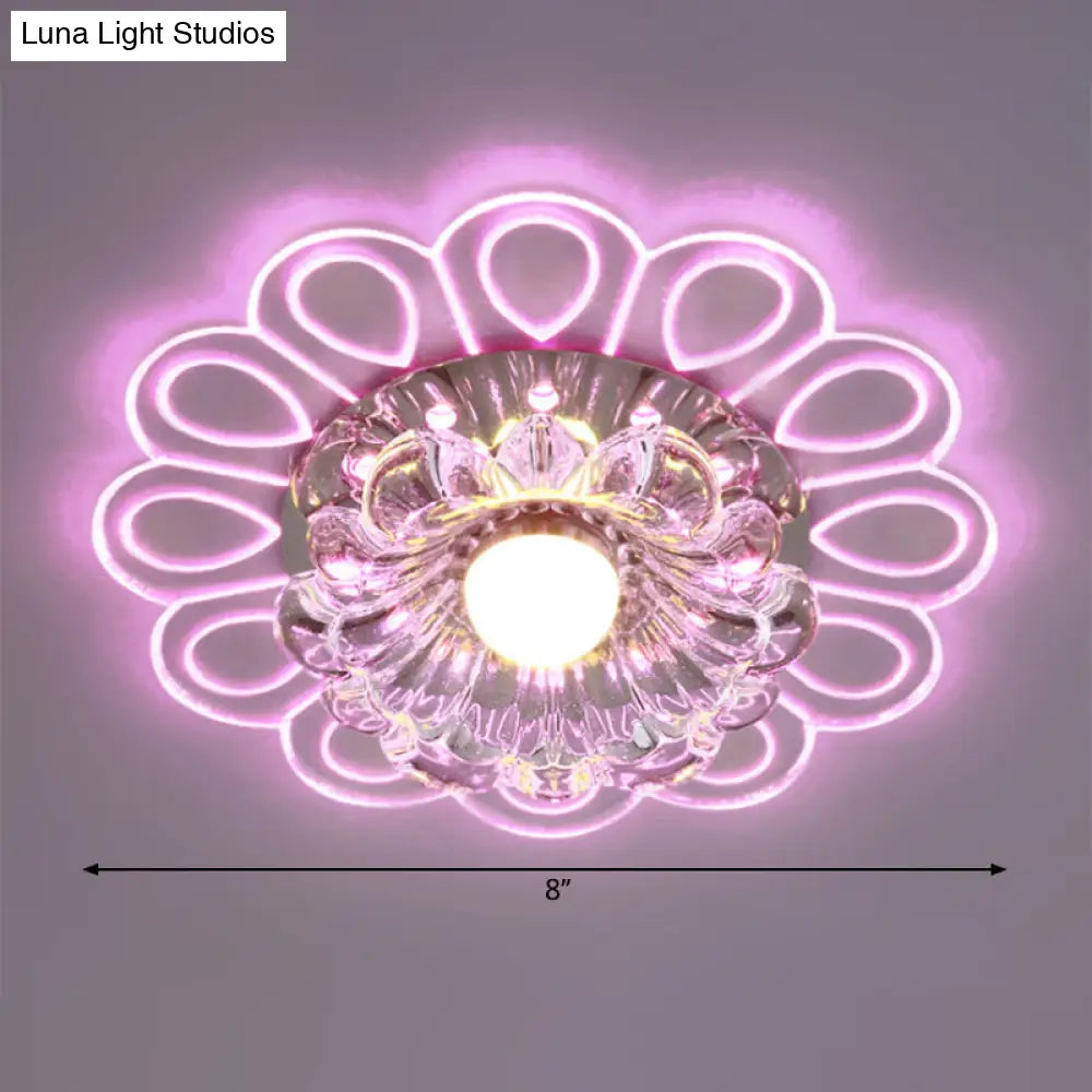 Modern Led Crystal Ceiling Lamp With Peacock Pattern - White Flower Flush Light Warm/White/Multi