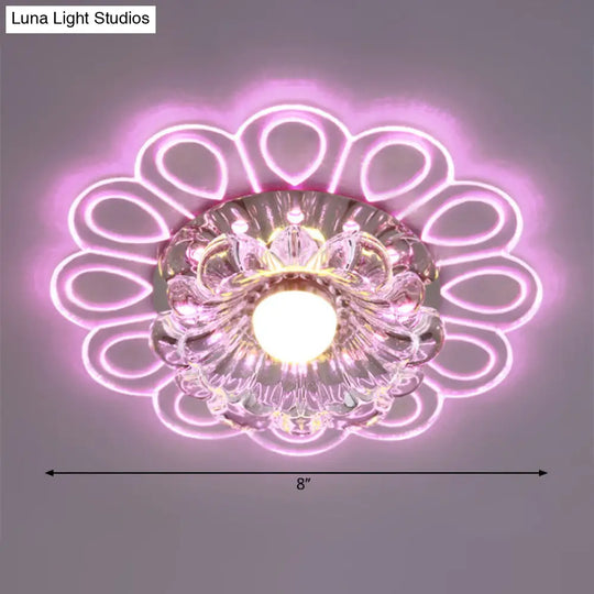 Modern Led Crystal Ceiling Lamp With Peacock Pattern - White Flower Flush Light Warm/White/Multi