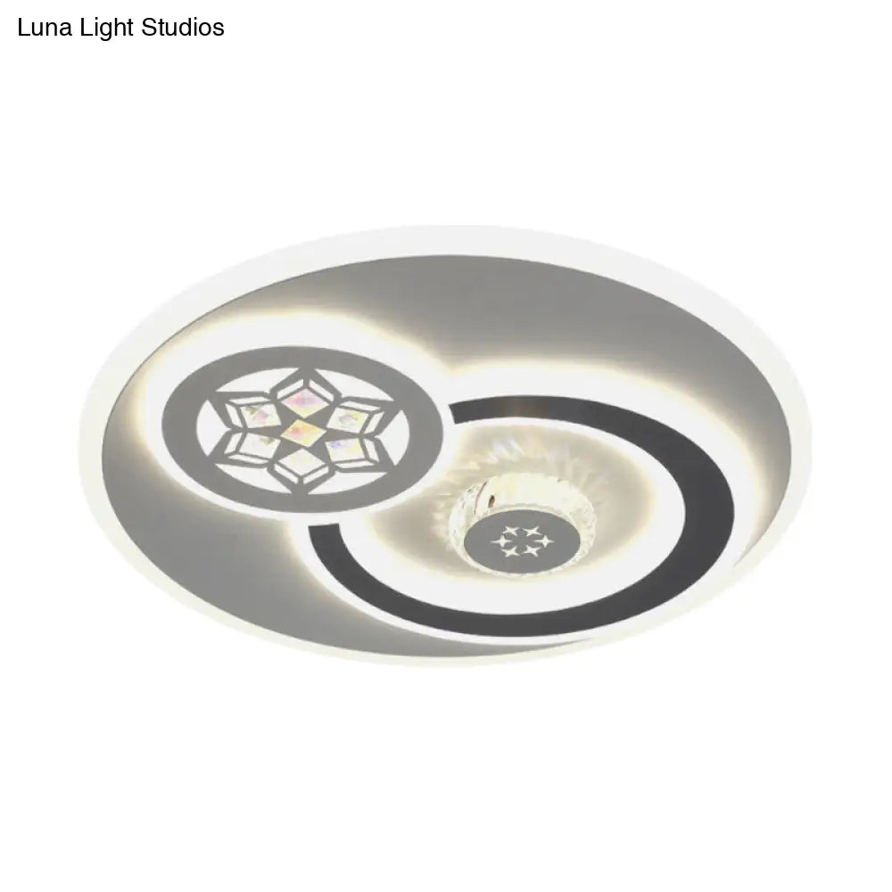 Modern Led Crystal Ceiling Light Fixture - White Flush Mount Lamp With Clear Block Design