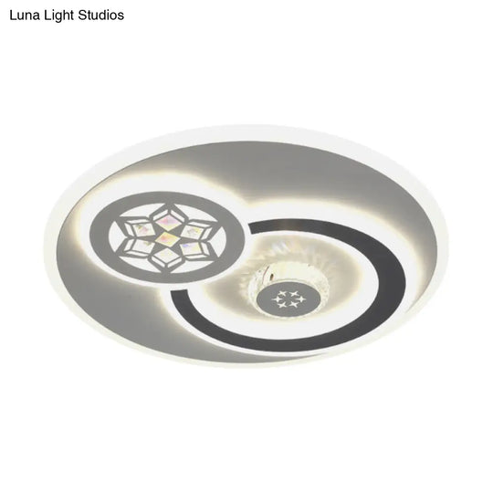 Modern Led Crystal Ceiling Light Fixture - White Flush Mount Lamp With Clear Block Design