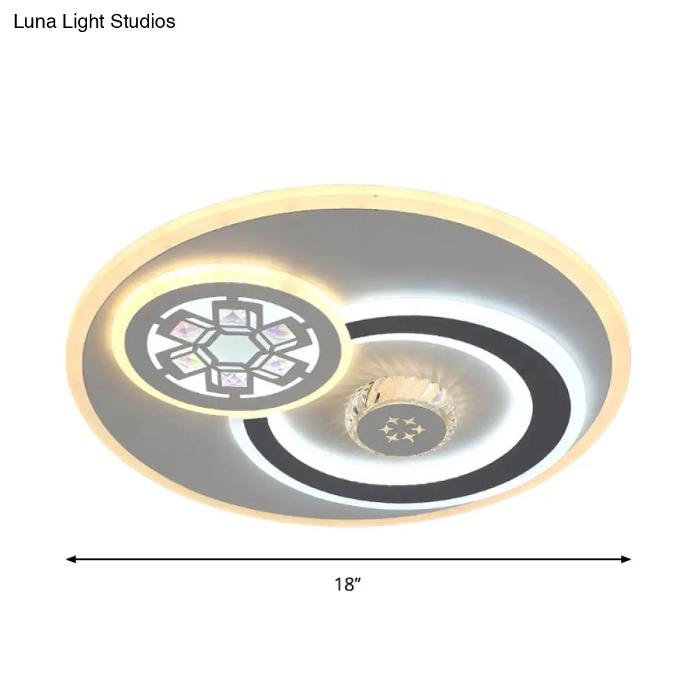 Modern Led Crystal Ceiling Light Fixture - White Flush Mount Lamp With Clear Block Design