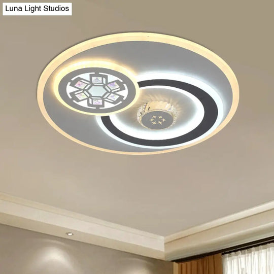 Modern Led Crystal Ceiling Light Fixture - White Flush Mount Lamp With Clear Block Design