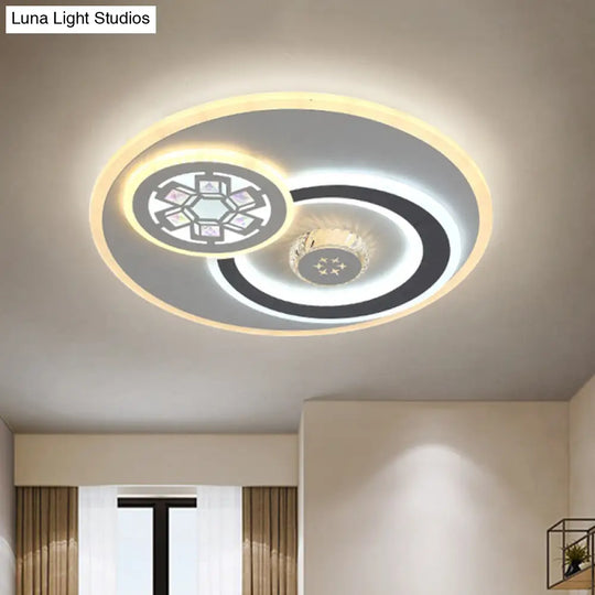 Modern Led Crystal Ceiling Light Fixture - White Flush Mount Lamp With Clear Block Design