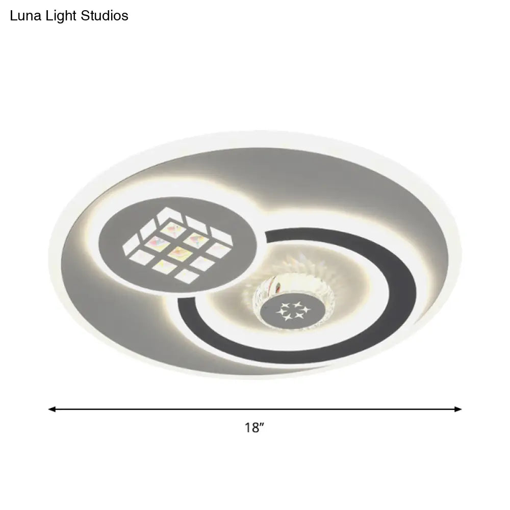 Modern Led Crystal Ceiling Light Fixture - White Flush Mount Lamp With Clear Block Design