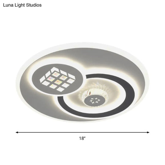 Modern Led Crystal Ceiling Light Fixture - White Flush Mount Lamp With Clear Block Design