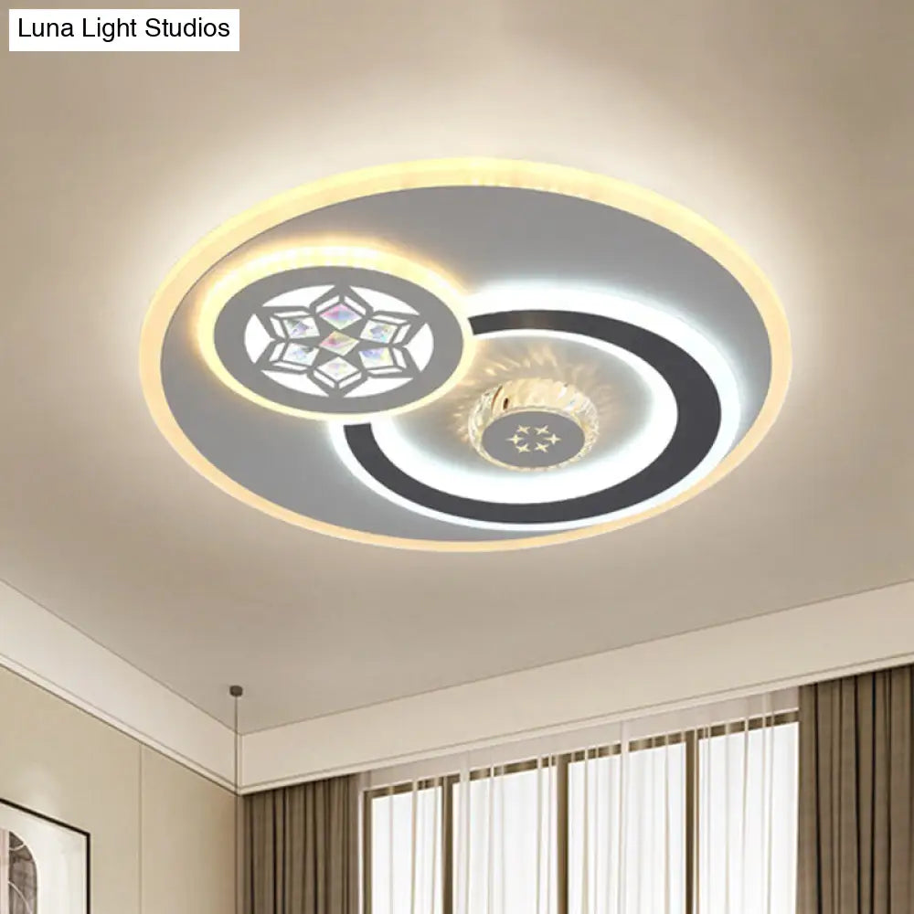 Modern Led Crystal Ceiling Light Fixture - White Flush Mount Lamp With Clear Block Design