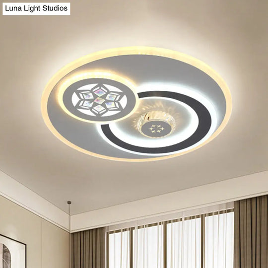 Modern Led Crystal Ceiling Light Fixture - White Flush Mount Lamp With Clear Block Design