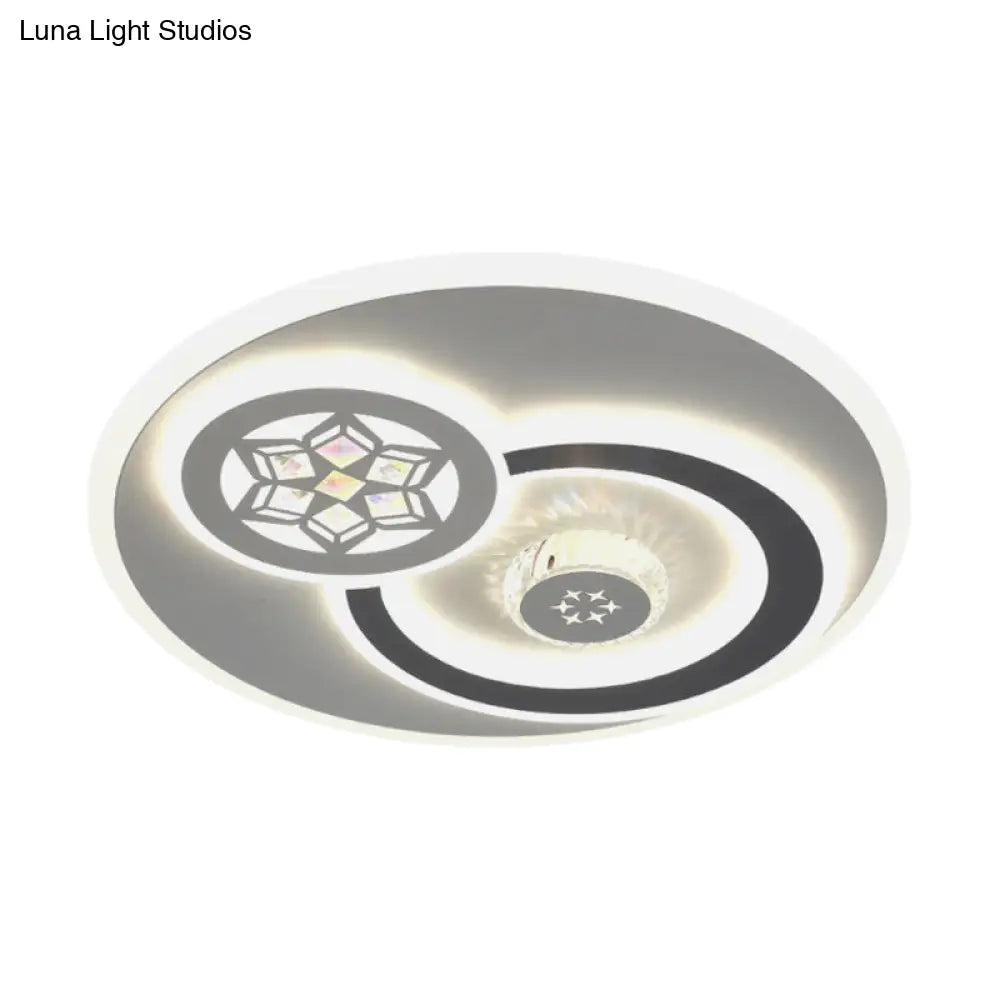 Modern Led Crystal Ceiling Light Fixture - White Flush Mount Lamp With Clear Block Design