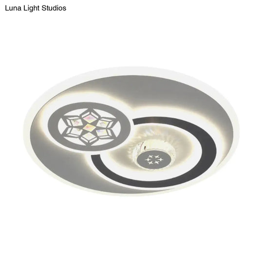 Modern Led Crystal Ceiling Light Fixture - White Flush Mount Lamp With Clear Block Design