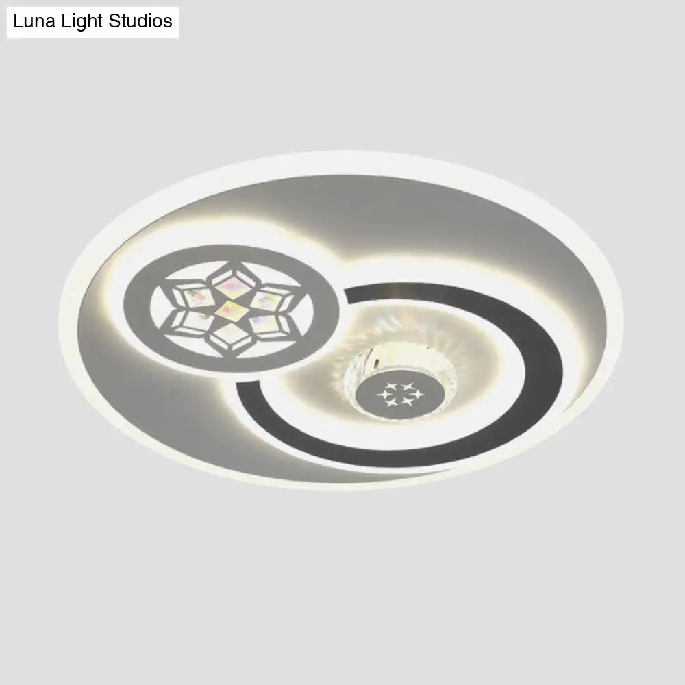 Modern Led Crystal Ceiling Light Fixture - White Flush Mount Lamp With Clear Block Design