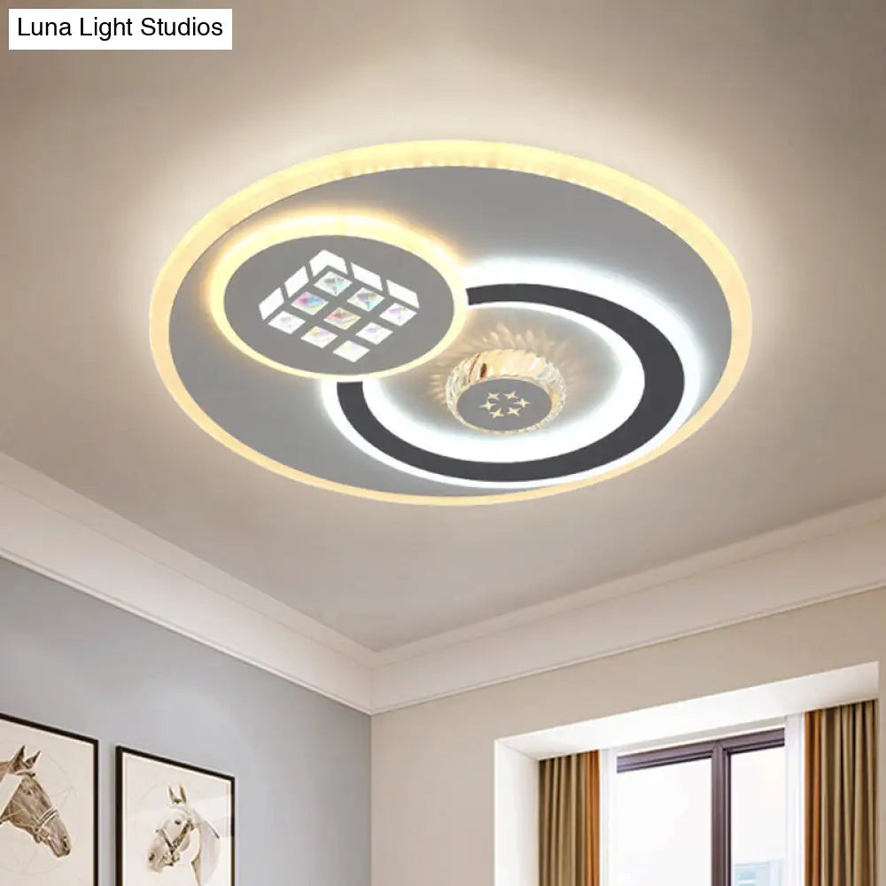 Modern Led Crystal Ceiling Light Fixture - White Flush Mount Lamp With Clear Block Design