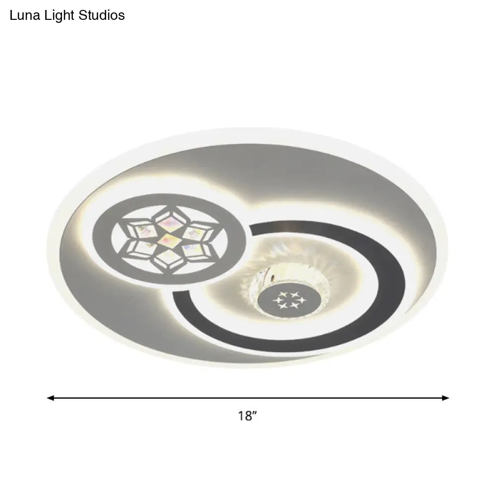 Modern Led Crystal Ceiling Light Fixture - White Flush Mount Lamp With Clear Block Design