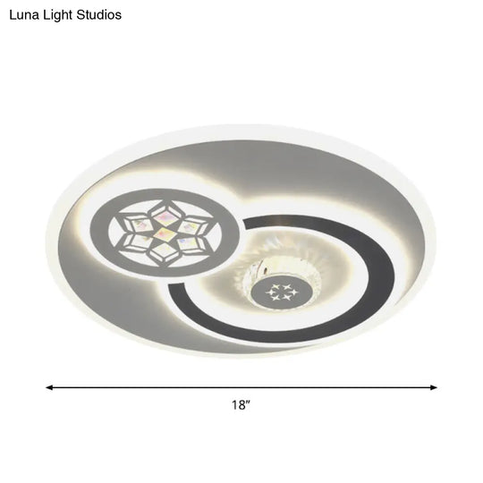 Modern Led Crystal Ceiling Light Fixture - White Flush Mount Lamp With Clear Block Design