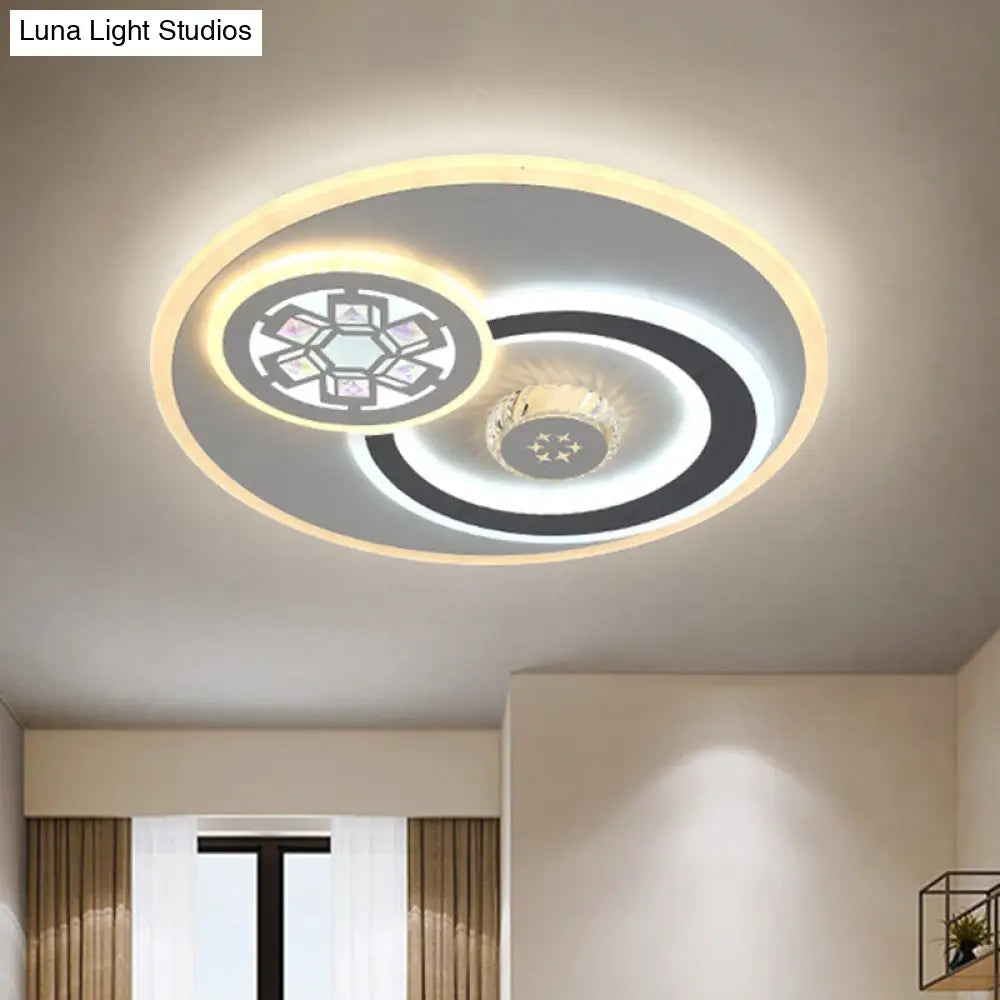 Modern Led Crystal Ceiling Light Fixture - White Flush Mount Lamp With Clear Block Design