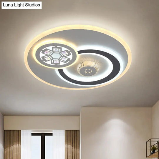 Modern Led Crystal Ceiling Light Fixture - White Flush Mount Lamp With Clear Block Design