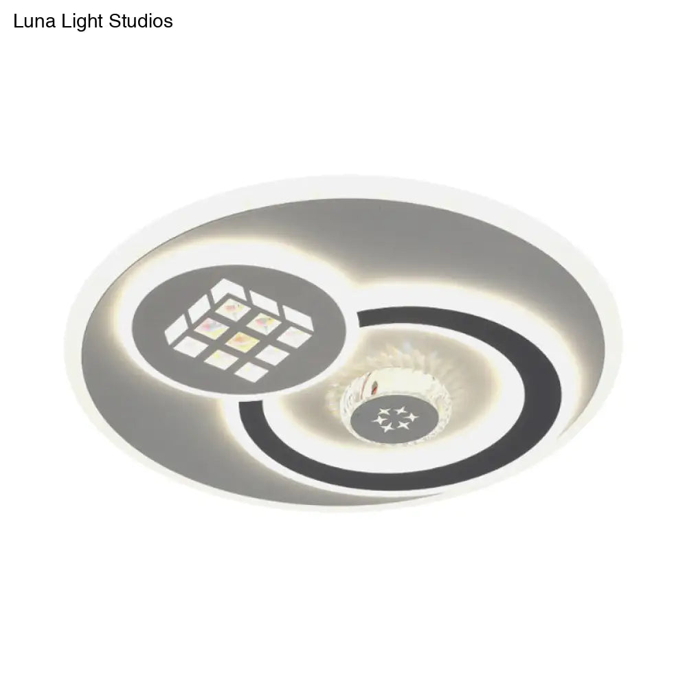 Modern Led Crystal Ceiling Light Fixture - White Flush Mount Lamp With Clear Block Design