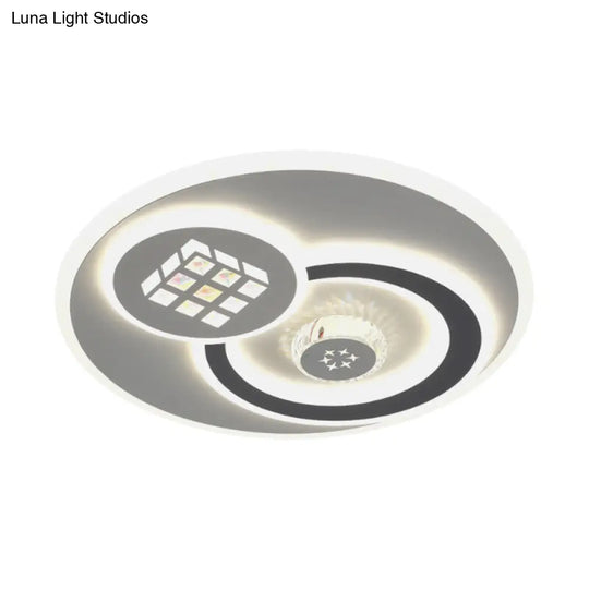 Modern Led Crystal Ceiling Light Fixture - White Flush Mount Lamp With Clear Block Design