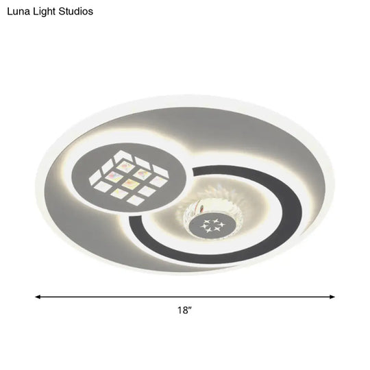 Modern Led Crystal Ceiling Light Fixture - White Flush Mount Lamp With Clear Block Design