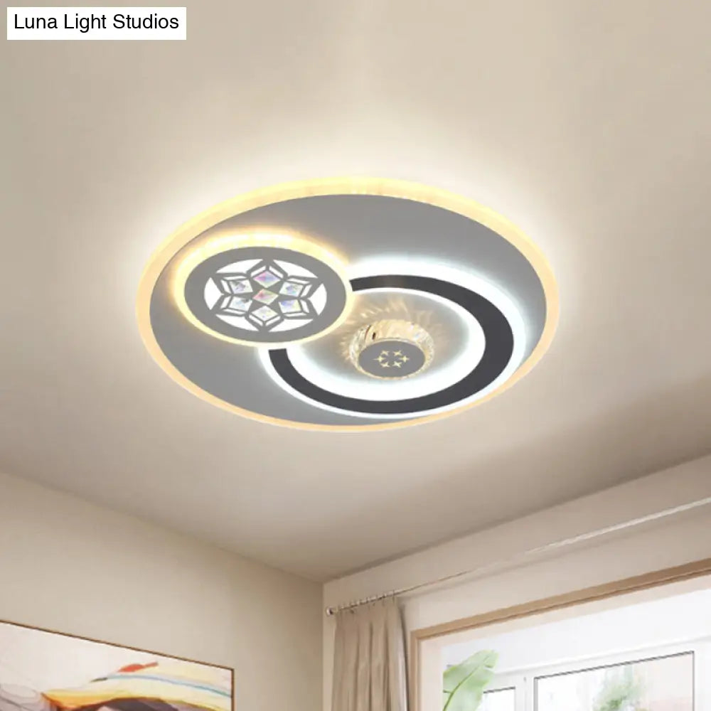 Modern Led Crystal Ceiling Light Fixture - White Flush Mount Lamp With Clear Block Design