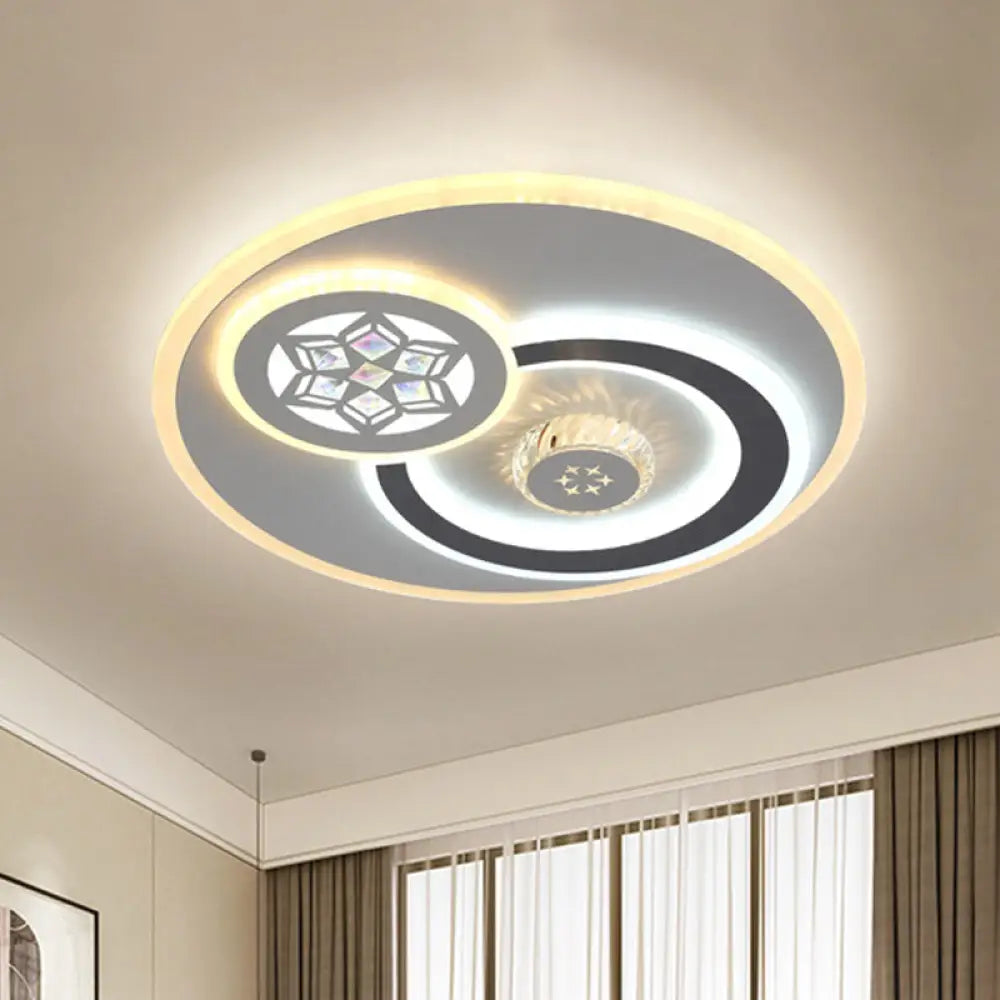 Modern Led Crystal Ceiling Light Fixture - White Flush Mount Lamp With Clear Block Design