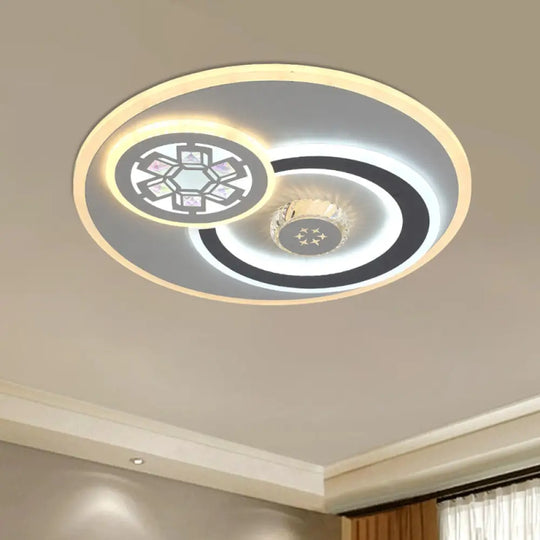 Modern Led Crystal Ceiling Light Fixture - White Flush Mount Lamp With Clear Block Design