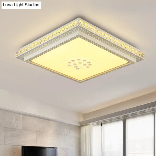 Modern Led Crystal Ceiling Light For Living Room - Tetragon Flush Mount White / Small