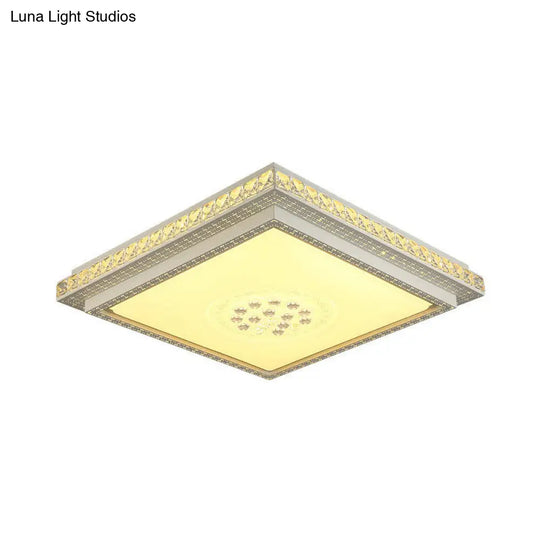 Modern Led Crystal Ceiling Light For Living Room - Tetragon Flush Mount White / Medium