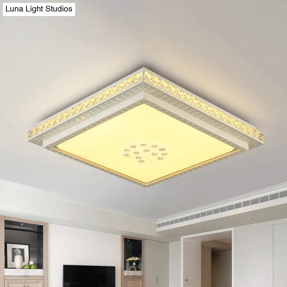 Modern Led Crystal Ceiling Light For Living Room - Tetragon Flush Mount