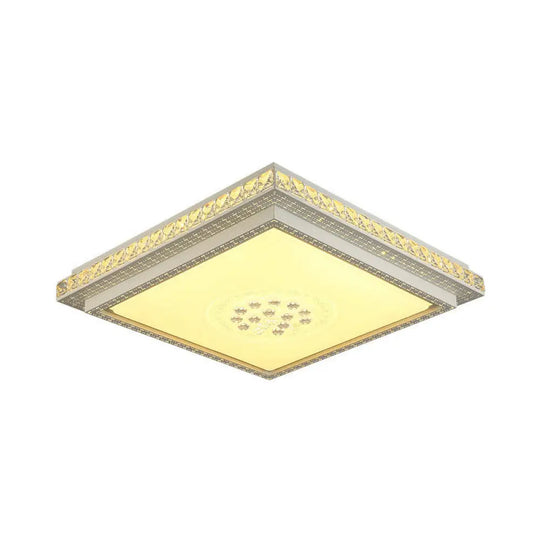 Modern Led Crystal Ceiling Light For Living Room - Tetragon Flush Mount White / Medium