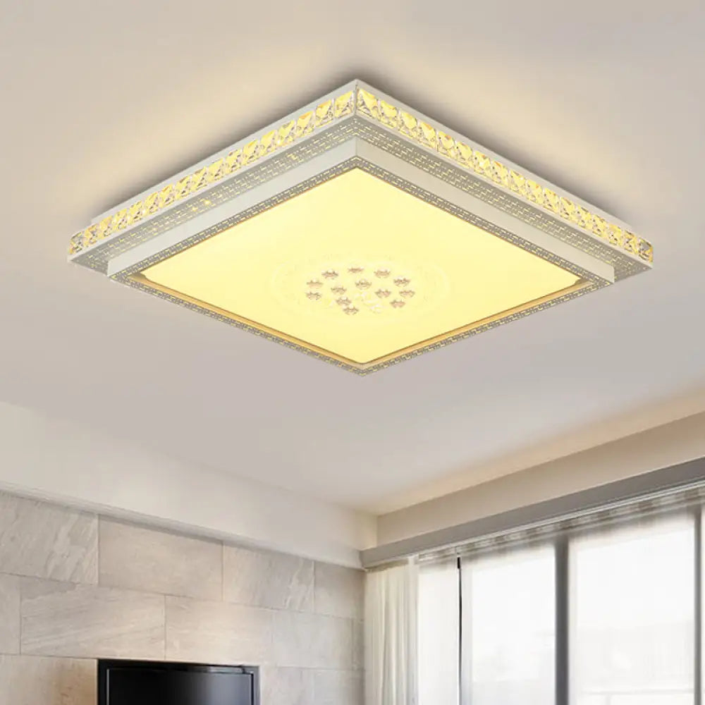 Modern Led Crystal Ceiling Light For Living Room - Tetragon Flush Mount White / Small