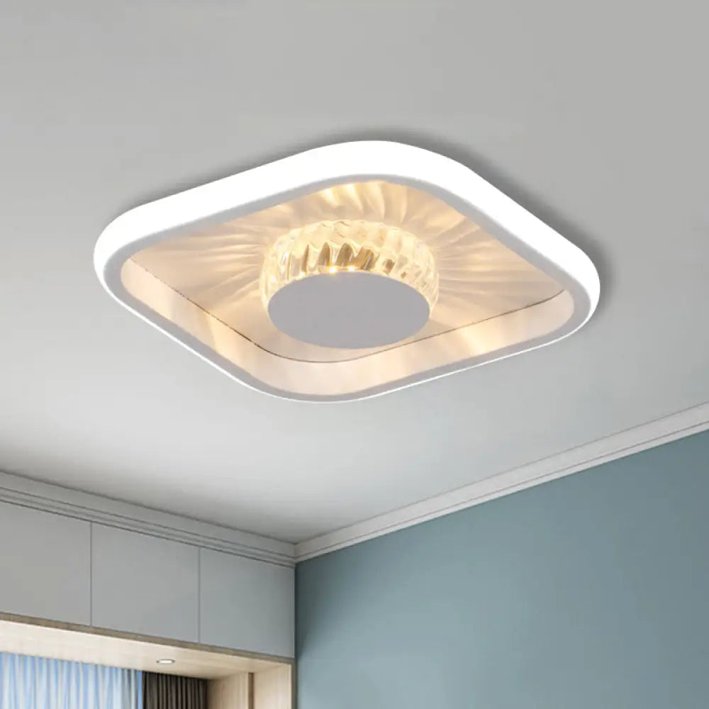 Modern Led Crystal Ceiling Light For Study Room - Square Flush Mount In White/Black White