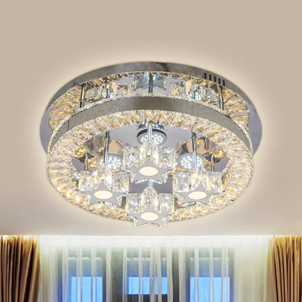 Modern Led Crystal Ceiling Light In Chrome - Semi - Circle/Spiral Design Flush Mount For Minimalist