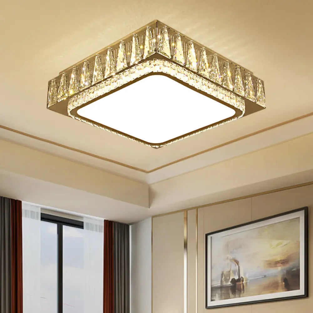 Modern Led Crystal Ceiling Light With Stainless Steel Finish Stainless - Steel