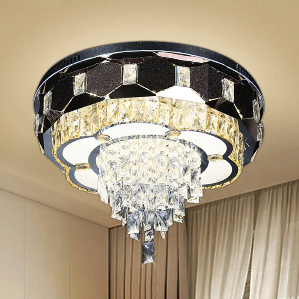 Modern Led Crystal Ceiling Light With Stainless Steel Finish And Floral Accent Stainless - Steel