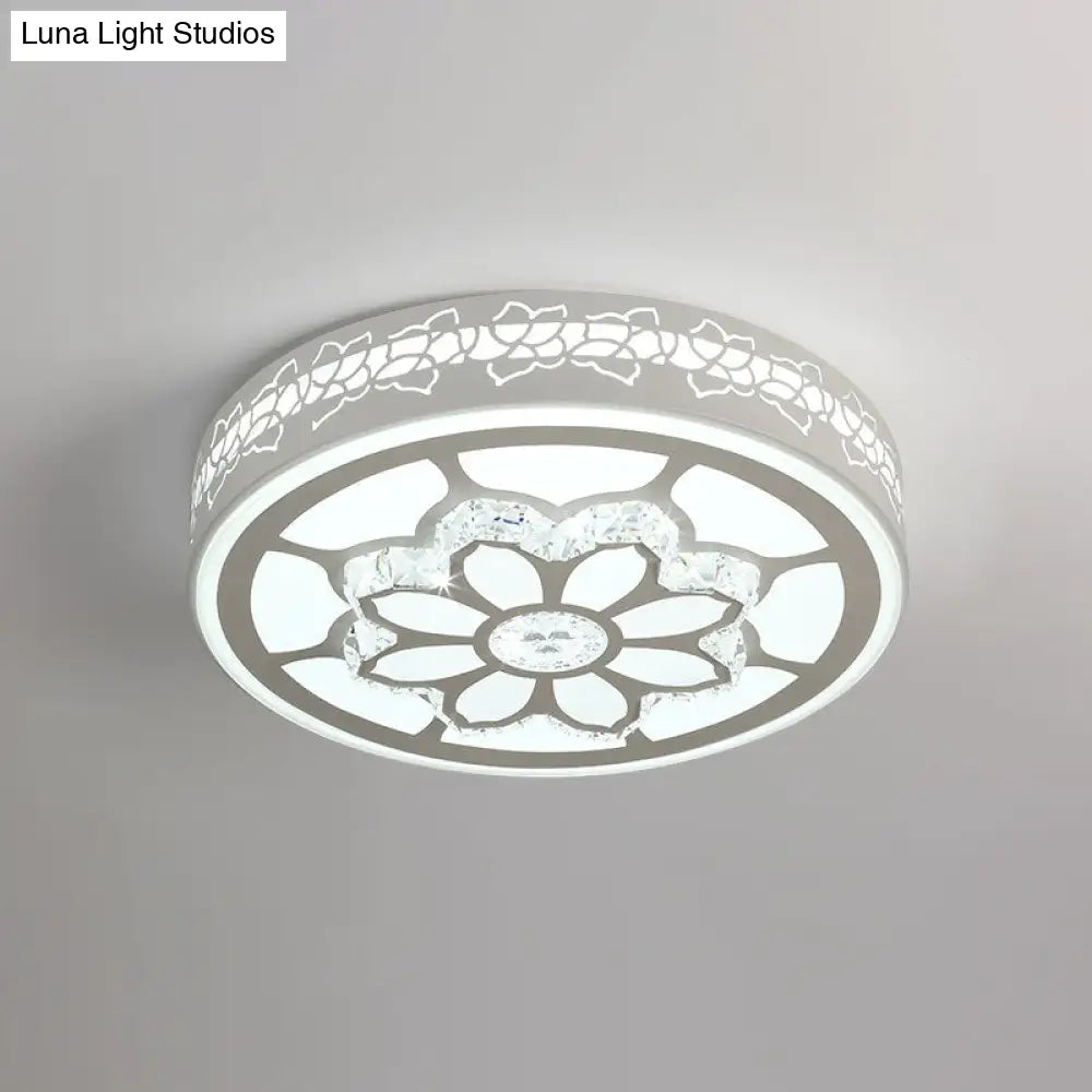 Modern Led Crystal Ceiling Light With Unique Side Design – Star/Flower Flush Mount In White
